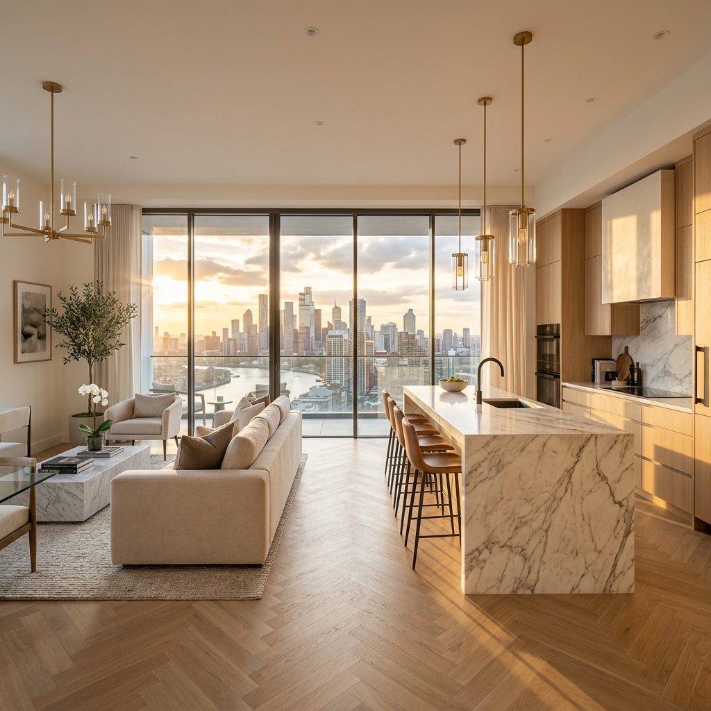 Penthouse de lujo con vista panorámica y cocina de mármol